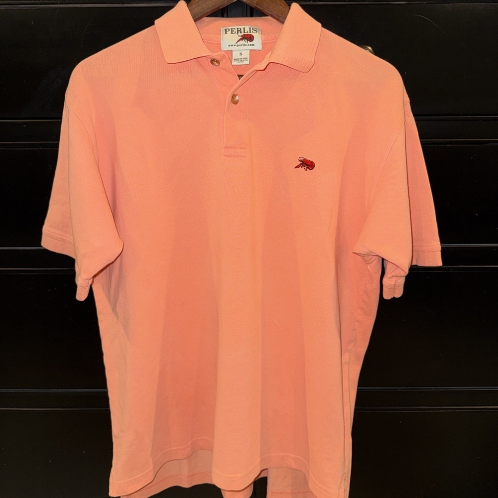 Perlis Crawfish Signature Men's Pique Polo Coral Orange Small Short Sleeve Read